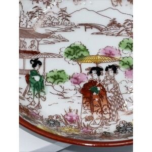 6 Vintage Japanese 5" Porcelin Bowls Geisha Girls Outdoor Village Scene Pagoda